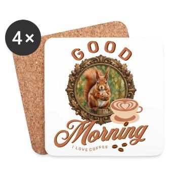 Café du matin avec des écureuils - Dessous de verre (lot de 4) - blanc - Devant