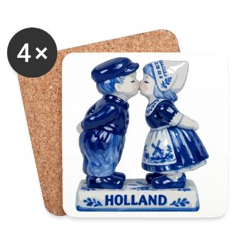 Delft Blue Küsspaar - Untersetzer (4er-Set) - Weiß - Vorne