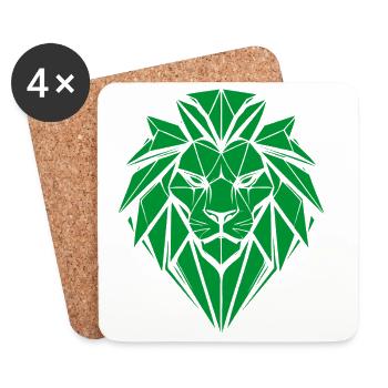 Tête de lion vert géométrique - Dessous de verre (lot de 4) - blanc - Devant