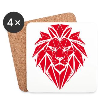 Geometrischer roter Löwen - Untersetzer (4er-Set) - Weiß - Vorne
