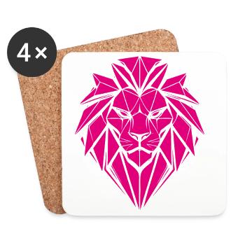 Geometrischer Löwe in Magenta - Untersetzer (4er-Set) - Weiß - Vorne