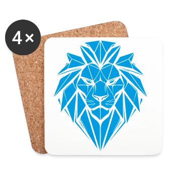 Blauer Geometrischer Löwe - Untersetzer (4er-Set) - Weiß - Vorne