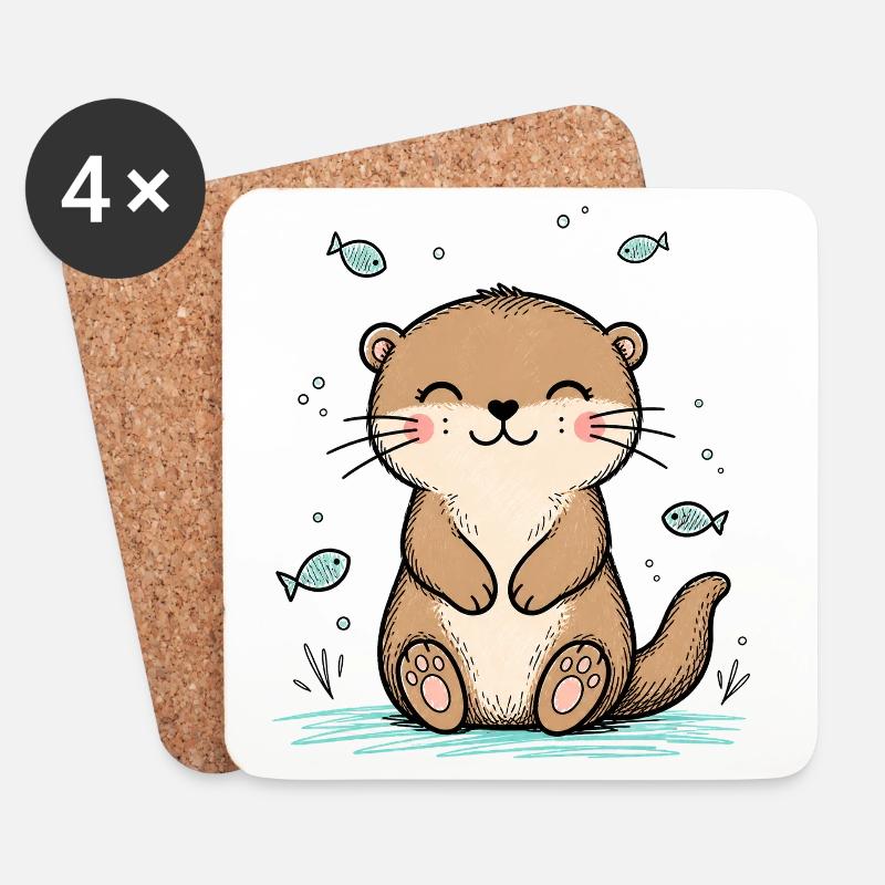 Happy Doodle Otter - Coasters (set of 4) - white