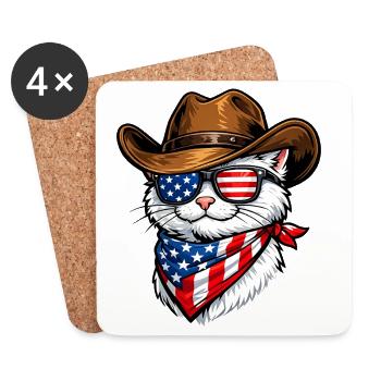 Cat Cowboy USA - Dessous de verre (lot de 4) - blanc - Devant