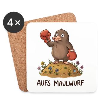 Aufs Maulwurf – Lustiges Boxer Wortspiel - Untersetzer (4er-Set) - Weiß - Vorne