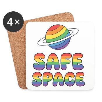 Autocollant du mois de la fierté LBGTQIA+ Safe Space - Safe Spa - Dessous de verre (lot de 4) - blanc - Devant