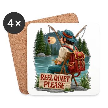 Reel Quiet Please Fishing Scene - Coasters (set of 4) - white - Front