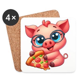 Nerd Pig Cartoon Pizza Pizza Lover - Coasters (set of 4) - white - Front
