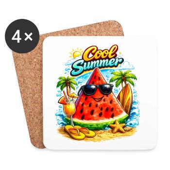 Cool Watermelon Summer Vibes Illustration - Coasters (set of 4) - white - Front