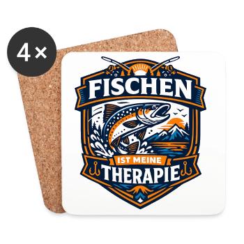 Fischen ist meine Therapie - Untersetzer (4er-Set) - Weiß - Vorne