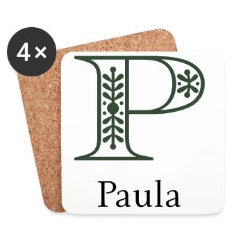 Monogramm P mit botanischem Ornament - Untersetzer (4er-Set) - Weiß - Vorne