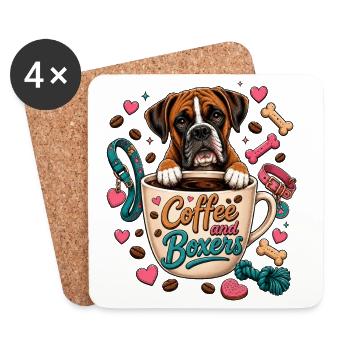 Coffee and Boxers – Boxer Hund Kaffeeliebe - Untersetzer (4er-Set) - Weiß - Vorne