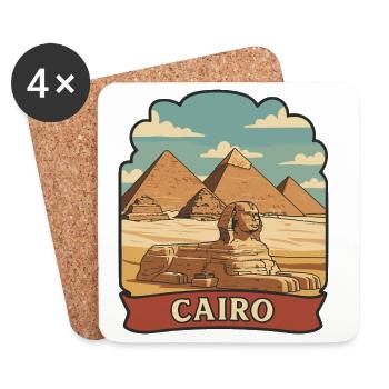 Autocollant rétro des pyramides du Caire en Égypte - Dessous de verre (lot de 4) - blanc - Devant