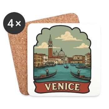 Venice Grand Canal Gondola Vintage Travel Sticker - Coasters (set of 4) - white - Front