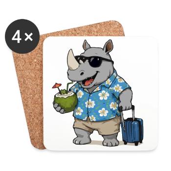 Rhino en vacances à Hawaï - Dessous de verre (lot de 4) - blanc - Devant