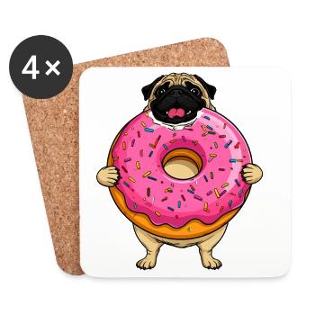 Donut Pug Dog in Pink Frosting - Coasters (set of 4) - white - Front
