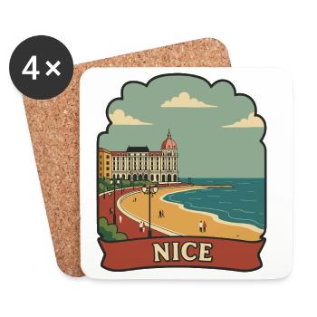 Nice France French Riviera Retro Travel Badge - Coasters (set of 4) - white - Front