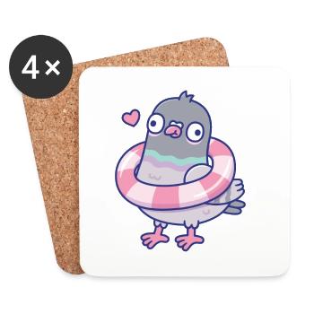 Funny Derpy Pigeon With Pool Float Around Its Neck - Coasters (set of 4) - white - Front