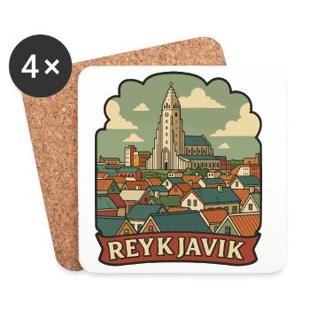 Reykjavik Iceland Hallgrimskirkja Retro Sticker - Coasters (set of 4) - white - Front