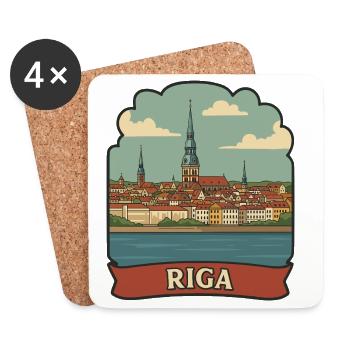 Riga, Lettland Altstadt Retro-Reiseaufkleber - Untersetzer (4er-Set) - Weiß - Vorne