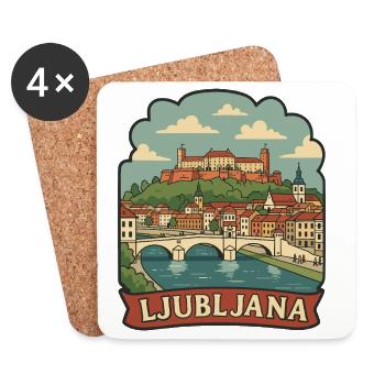 Ljubljana Slovenia Castle Vintage Travel Badge - Coasters (set of 4) - white - Front