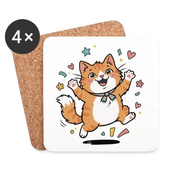 Chaton heureux avec confettis - Dessous de verre (lot de 4) - blanc - Devant