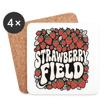 Retro Strawberry Field - Untersetzer (4er-Set) - Weiß - Vorne