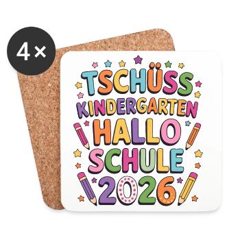 Tschüss Kindergarten Hello School Class 2026 Begin - Untersetzer (4er-Set) - Weiß - Vorne