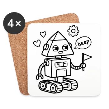 Roboter Beep Kindergeburtstag Technik Bastler - Untersetzer (4er-Set) - Weiß - Vorne