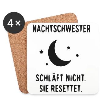 NachtSchwester: Rettet die Nacht - Untersetzer (4er-Set) - Weiß - Vorne