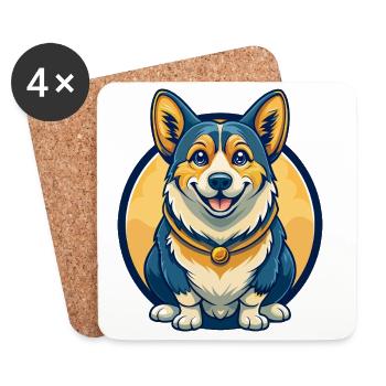 Corgi Dog Kawaii Mascot Cartoon Clipart Logo Badge - Coasters (set of 4) - white - Front