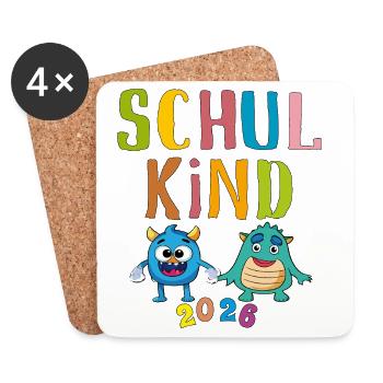 Schulkind 2026 Monsterfreunde - Untersetzer (4er-Set) - Weiß - Vorne