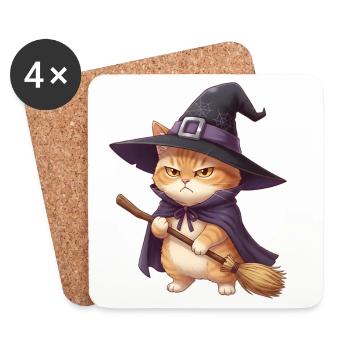 Katze als Hexe an Halloween - Untersetzer (4er-Set) - Weiß - Vorne