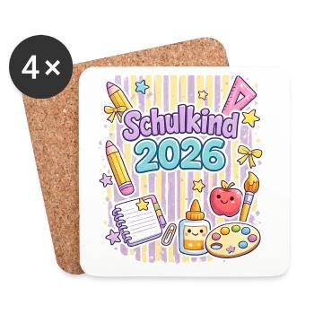 Schulkind 2026 Geschenk zum Schulbeginn - Untersetzer (4er-Set) - Weiß - Vorne