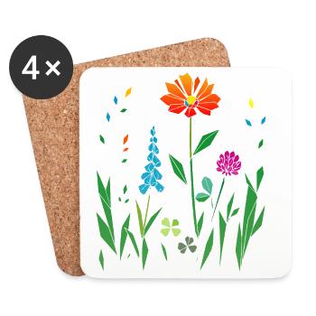 Illustration colorée de prairie fleurie - Dessous de verre (lot de 4) - blanc - Devant