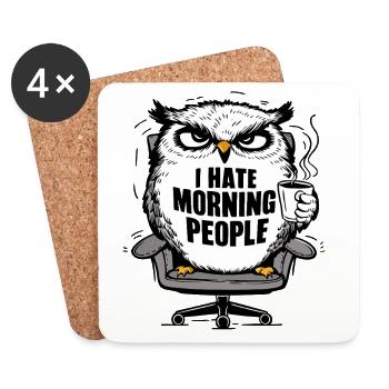 Morning grouch owl with coffee - Coasters (set of 4) - white - Front