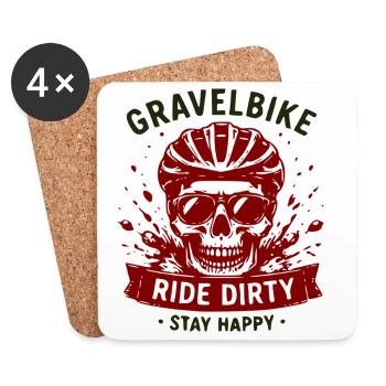 Gravel Bike Skull Ride Dirty Stay Happy - Coasters (set of 4) - white - Front