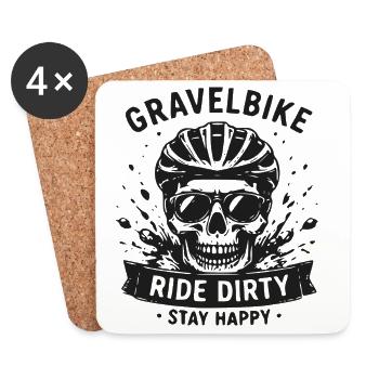 Gravel Bike Skull Ride Dirty Stay Happy - Dessous de verre (lot de 4) - blanc - Devant