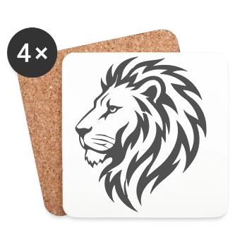 Tête de lion en conception en flammes - Dessous de verre (lot de 4) - blanc - Devant