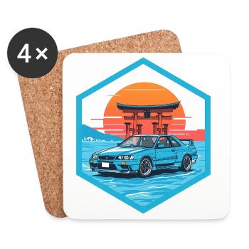 Retro 90er JDM R34 Torii Gate Japan Hex-Emblem - Untersetzer (4er-Set) - Weiß - Vorne
