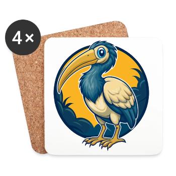 Mascotte Ibis Kawaii Personnage de dessin animé Logo clipart - Dessous de verre (lot de 4) - blanc - Devant