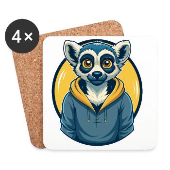 Lemur Kawaii Mascot Cartoon Clipart Logo - Coasters (set of 4) - white - Front