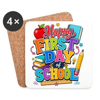 Happy First Day of School Books - Coasters (set of 4) - white - Front