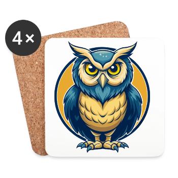Owl Kawaii Maskottchen Cartoon-Charakter-Clipart-Logo - Untersetzer (4er-Set) - Weiß - Vorne