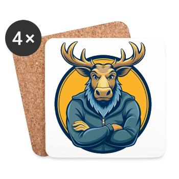 Moose Kawaii Maskottchen-Cartoon-Charakter-Clipart-Logo - Untersetzer (4er-Set) - Weiß - Vorne