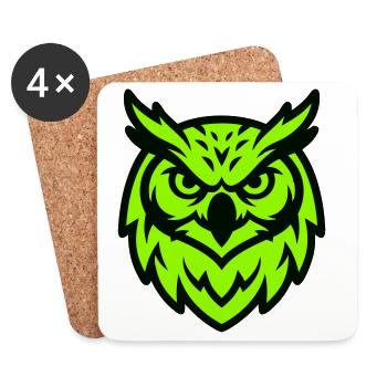 Logo de la mascotte de la chouette verte - Dessous de verre (lot de 4) - blanc - Devant