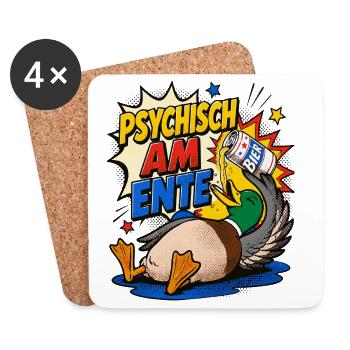  Enten, Bier saufen, Bierliebhaber, Pro-duck-tive - Untersetzer (4er-Set) - Weiß - Vorne