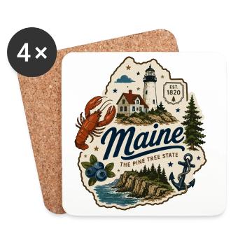 Maine Pine Tree State Vintage Küstenaufkleber - Untersetzer (4er-Set) - Weiß - Vorne