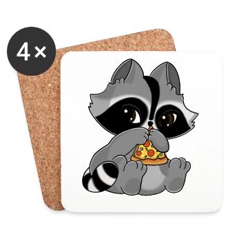 Snuggles der Waschbär ißt ein Stück Pizza - Untersetzer (4er-Set) - Weiß - Vorne