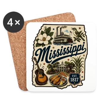 Mississippi Magnolia State Vintage-Aufkleber - Untersetzer (4er-Set) - Weiß - Vorne